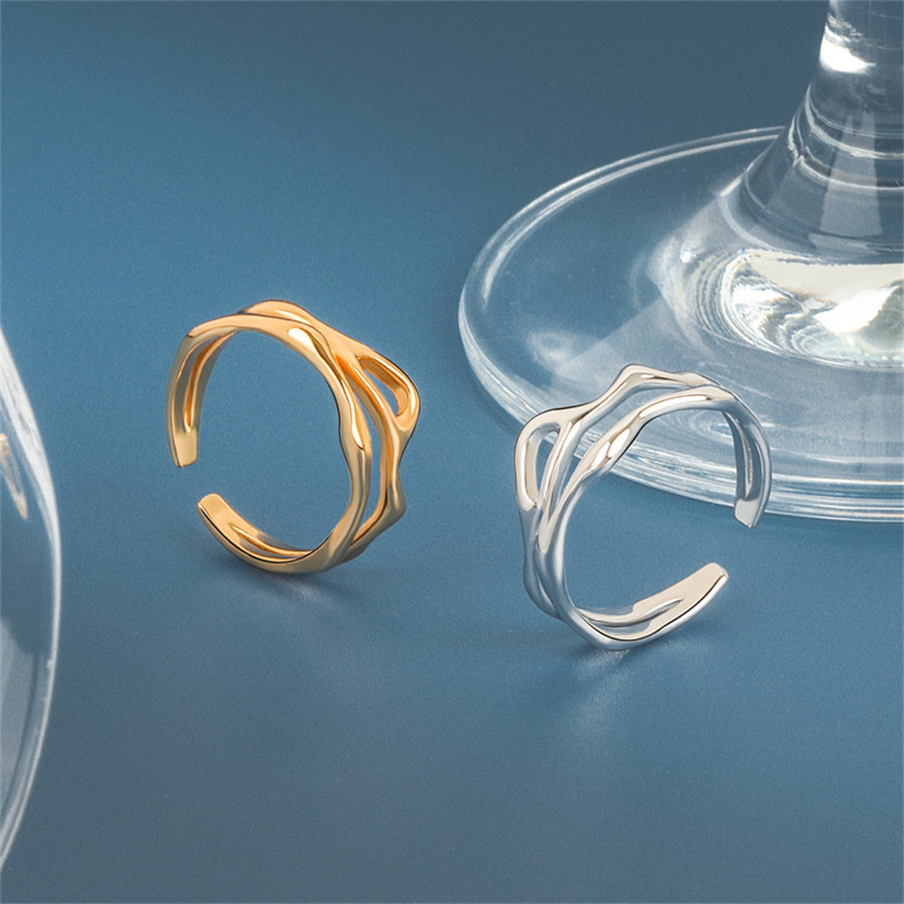 Women's Korean Style Niche Design Free Shape Irregular Curve Bar Open Ring
