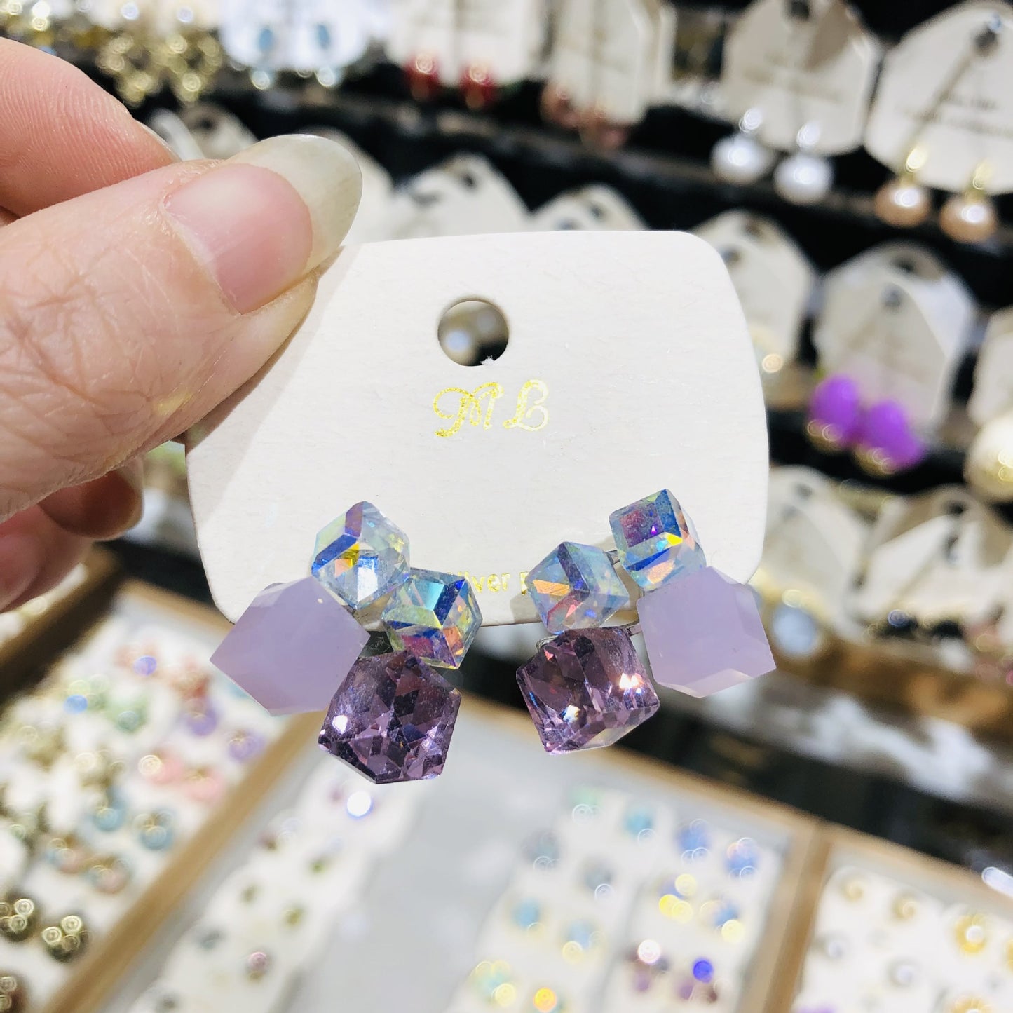 Women's Elegant For Stereo Rhinestone Fashion Fantasy Crystal Cube Stud Earrings
