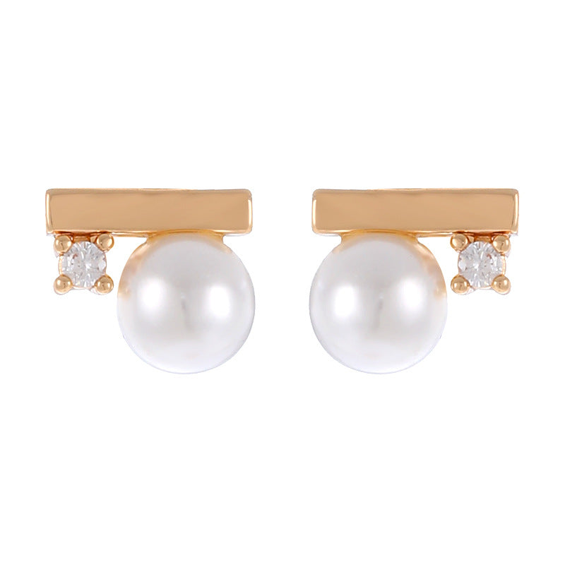 Women's Sier Needle Niche Inlaid Zircon Pearl Simplicity Small Versatile High Earrings