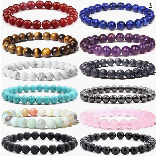 Women's & Men's Stone Bead Set Of Ornaments Round Bracelets