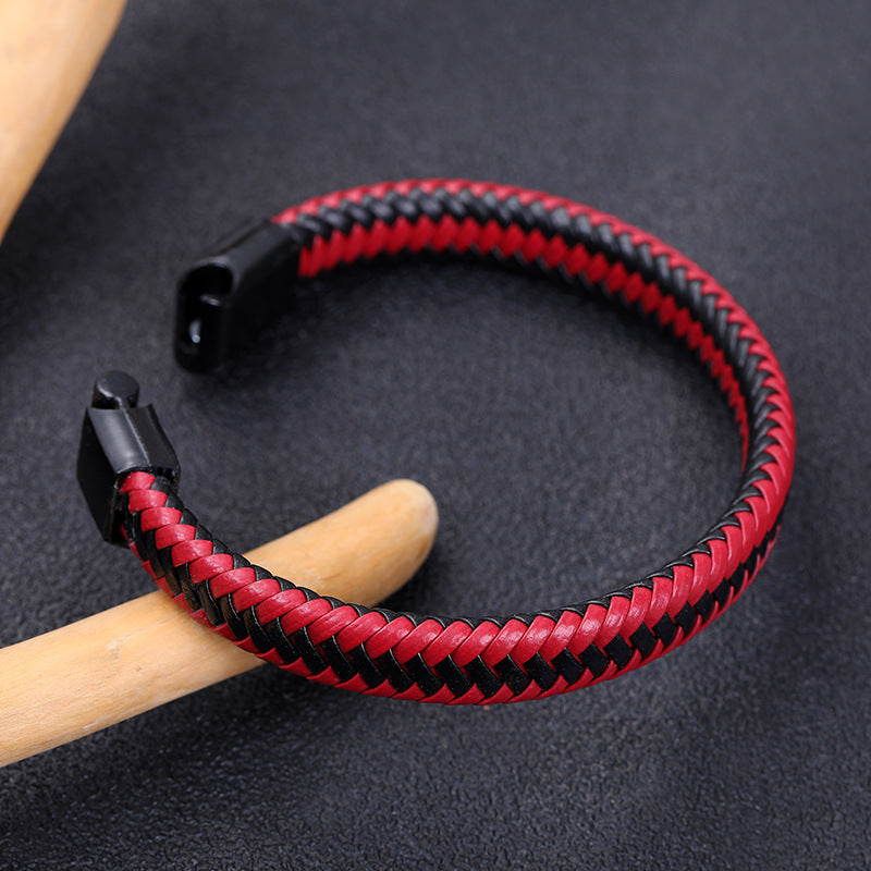 Men's Vintage Weave Leather Rope Magnetic Buckle Bracelets