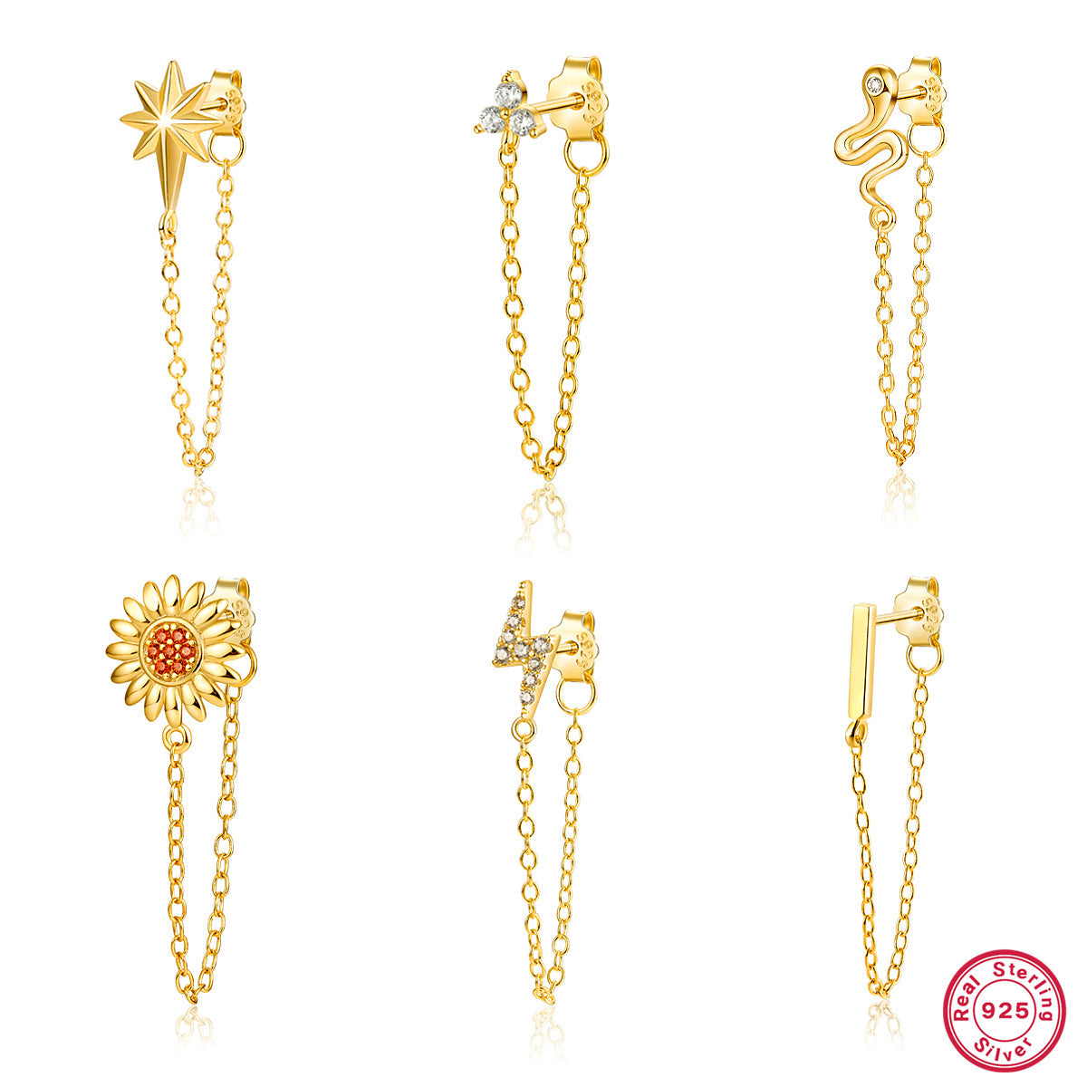 Graceful Chain Single Eight Awn Star Snake Geometric Earrings