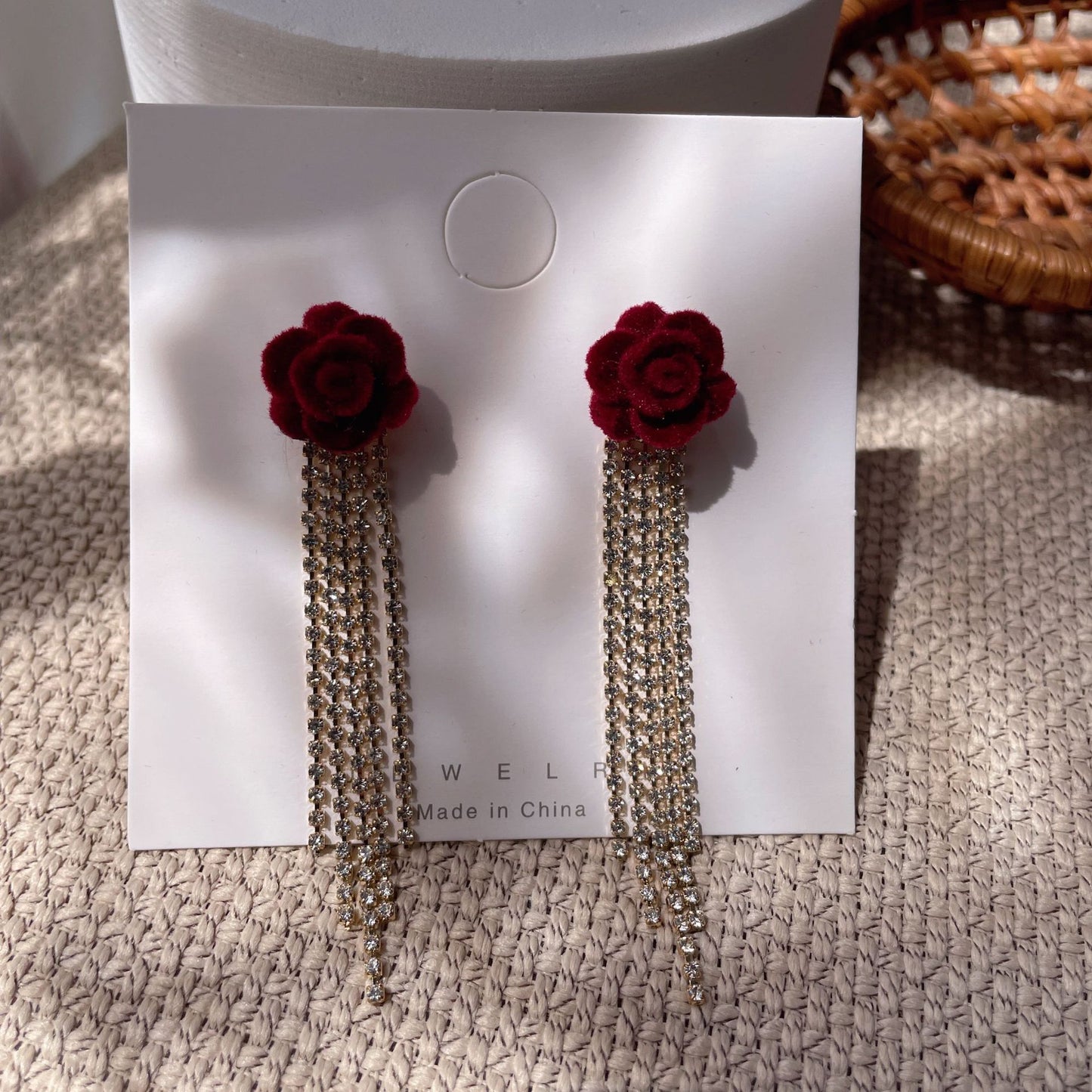 Bridal Red Veet Bow Heart Pearl Toast Earrings