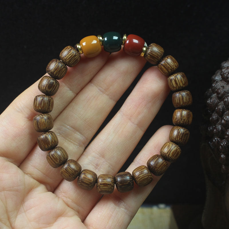 Natural Eaglewood White Round Beads Buddha Bracelet