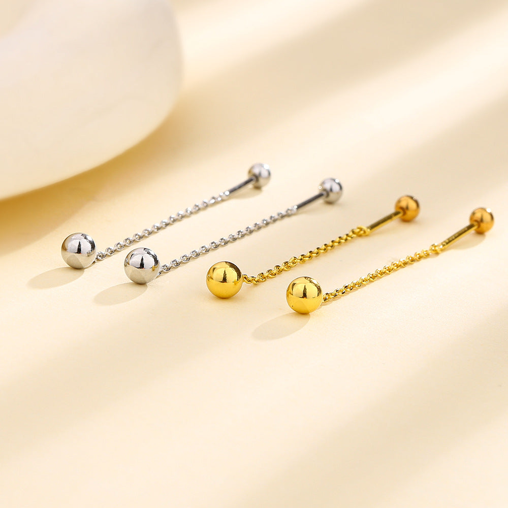 Double-headed Round Beads Screw Minimalist Long Chain Tassel Design Spiral Ear Line