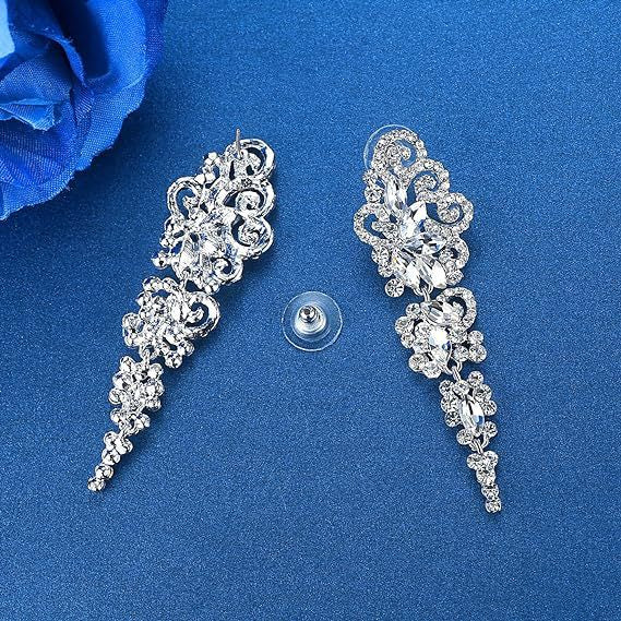 Shining Full Diamond Elegant Beautiful Flowers Symmetrical Long Tassel Earrings
