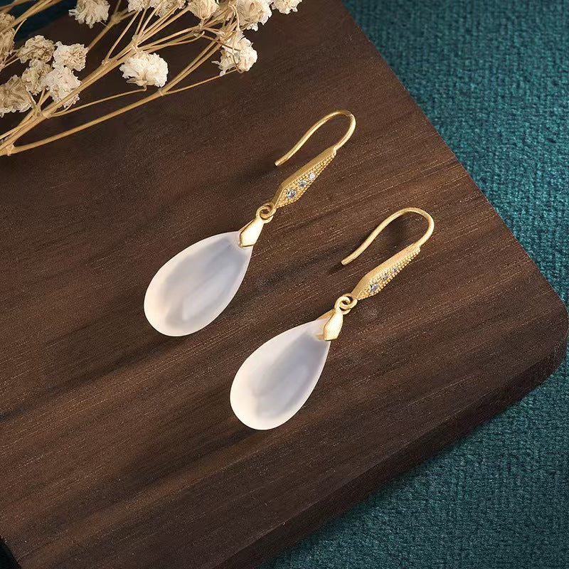 Style Classical Cheongsam Natural Water Drop Chalcedony Agate Stylish Graceful Rings