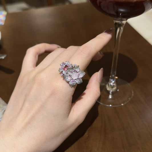 Exquisite Full Zirconium Double Flower Elegant Affordable Luxury Fashion Ring