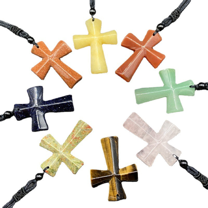 Stone Christmas Gift Agate Woven Cross Sweater Pendants