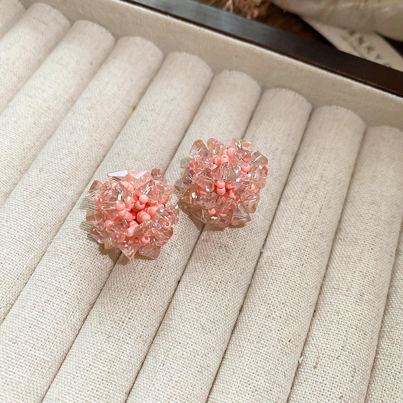 Dopamine Vacation Style Sier Needle Bead Flower Delicate Indie Earrings