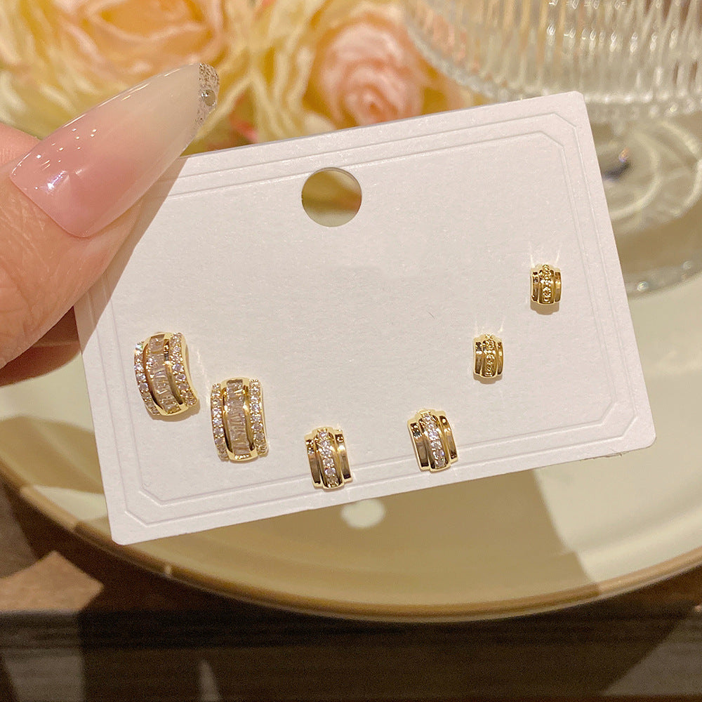 Women's Needle One Card Three Pairs Earings Small Delicate Summer High-grade Stud Earrings