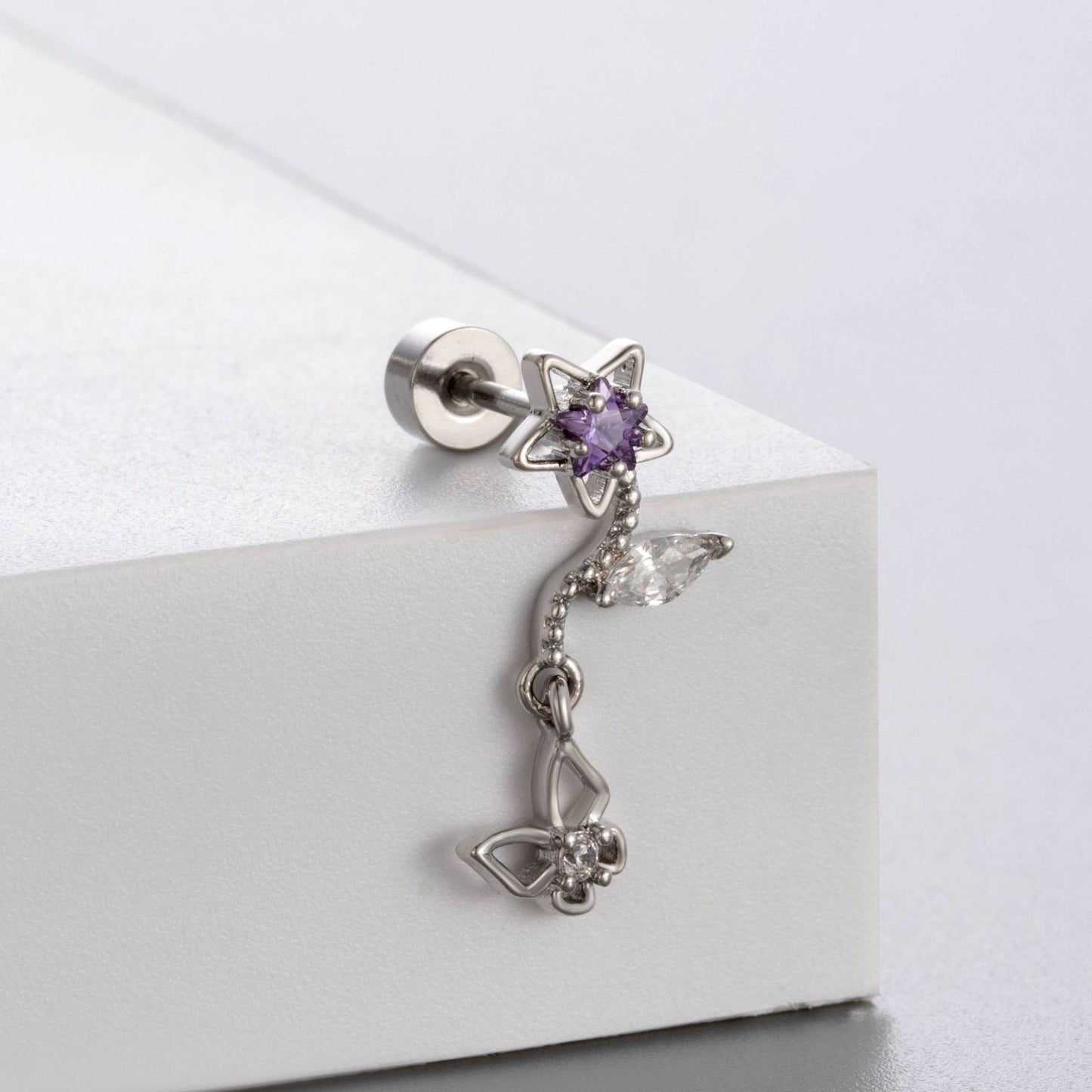 Henson Butterfly Ear Bone White Purple Zircon Swan Bow Love Stud Earrings