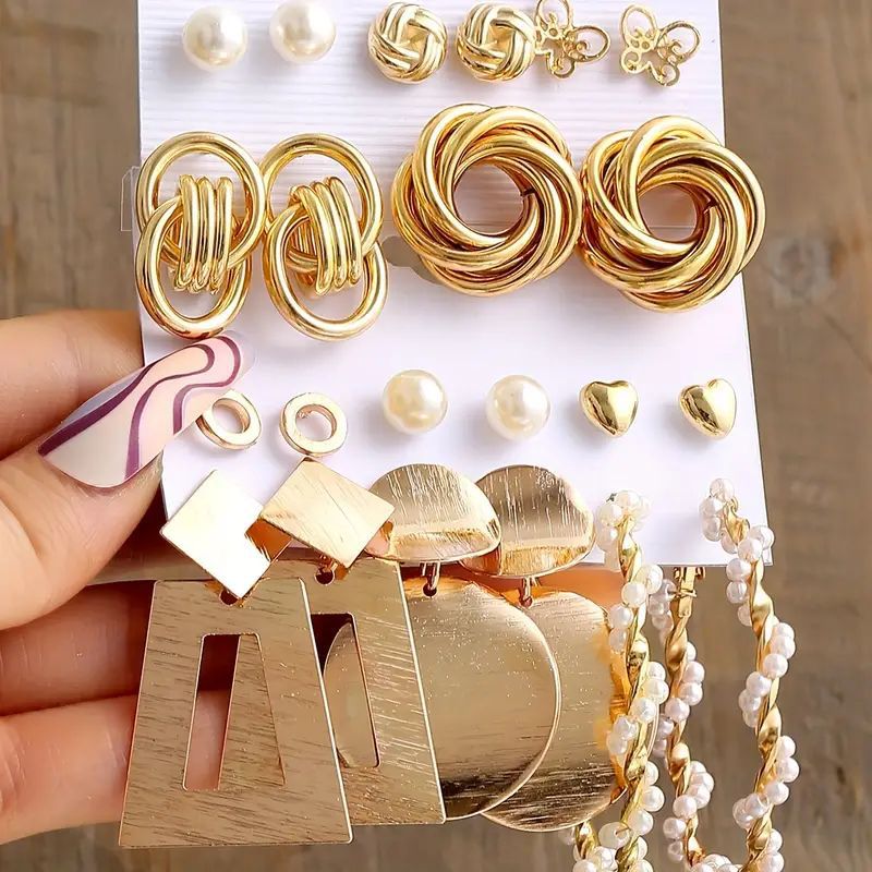 Ear Square Geometric Vintage Pearl Hepburn Style Earrings