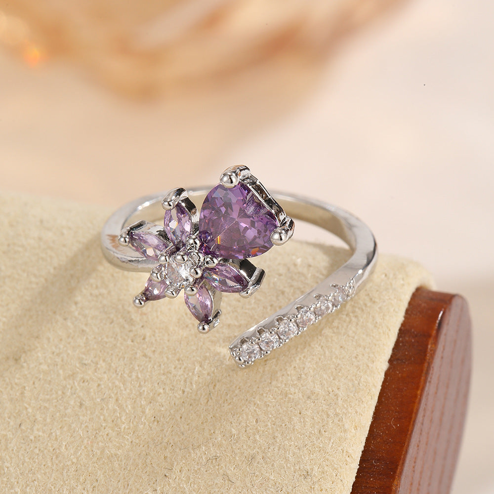Luxury Water Drop Zircon Female Fresh Opening Rings