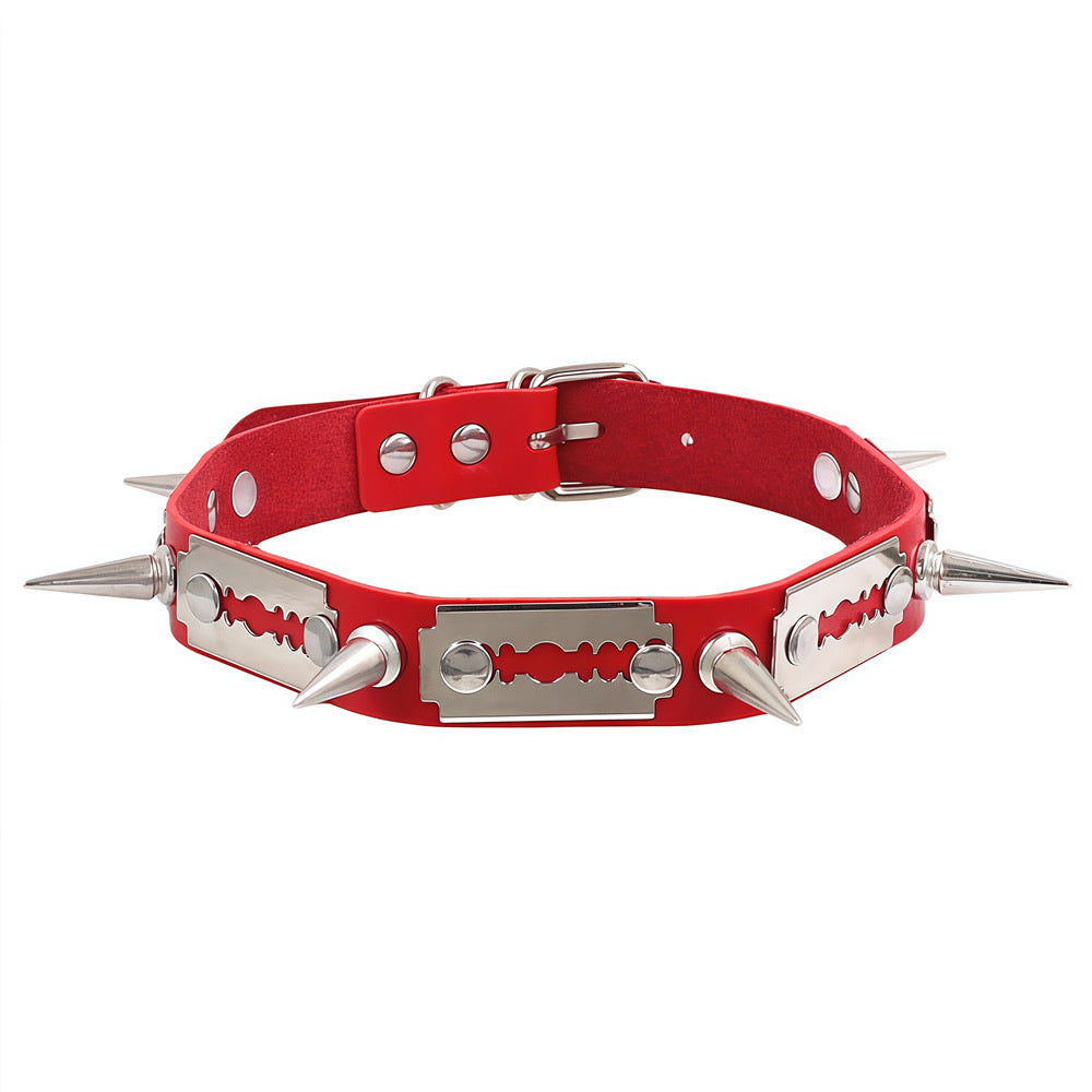 Leather Gothic Punk Razor Blade Fashion Necklace