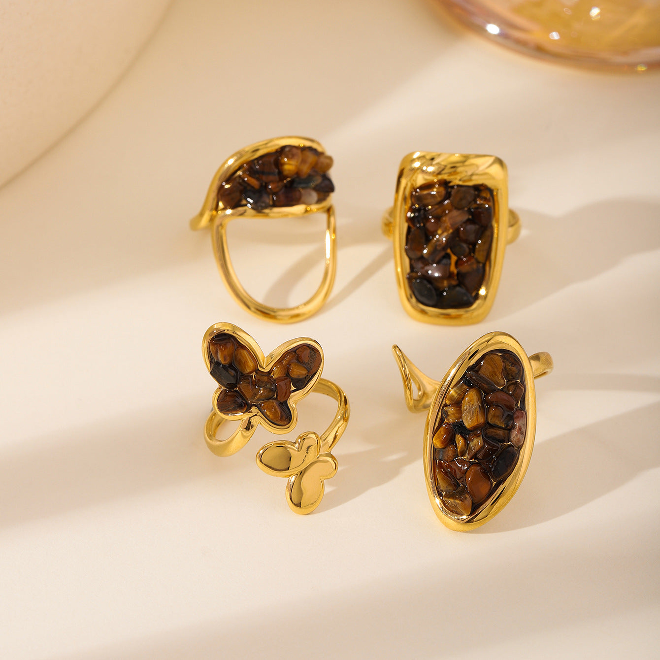 Stone Geometric Stainless Steel Gold Plated Simple Ring