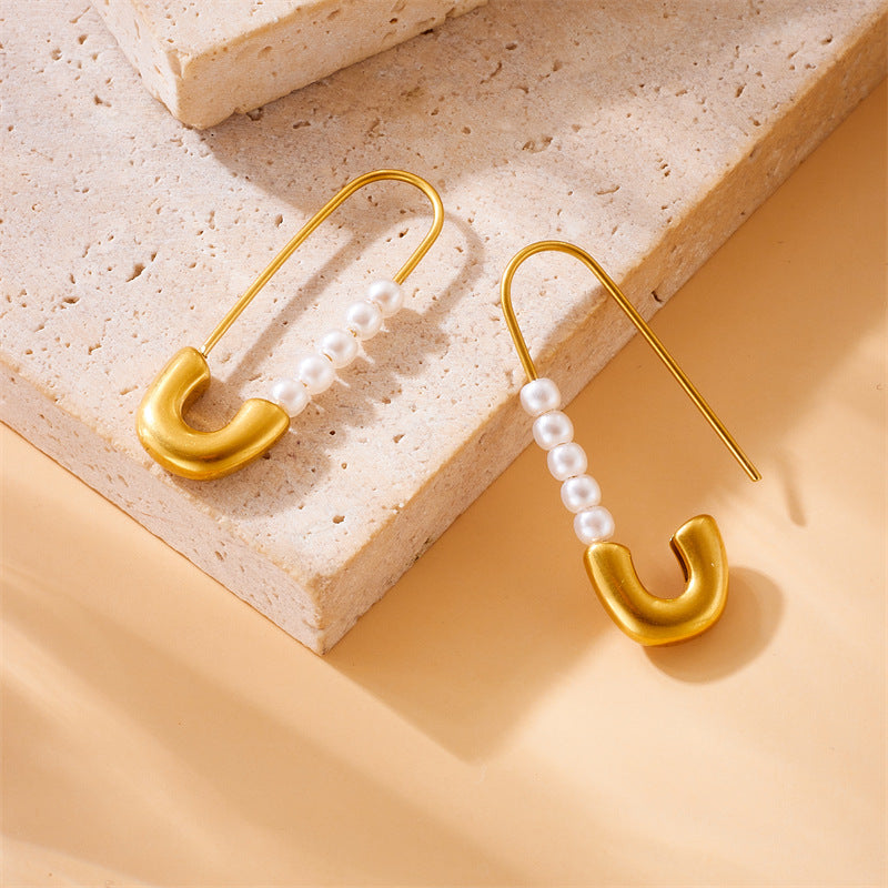 Fashion Personality Creativity Simple Gold-plated Stainless Steel Pearl Clip Earrings