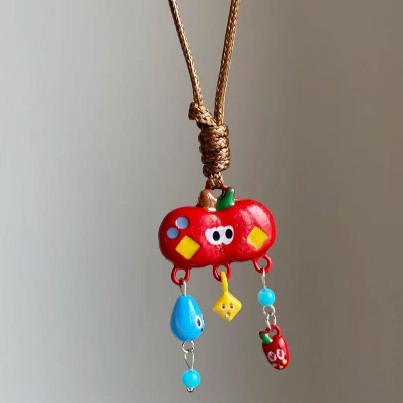 Ceramic Apple Braid Rope Beaded Female Niche Necklaces