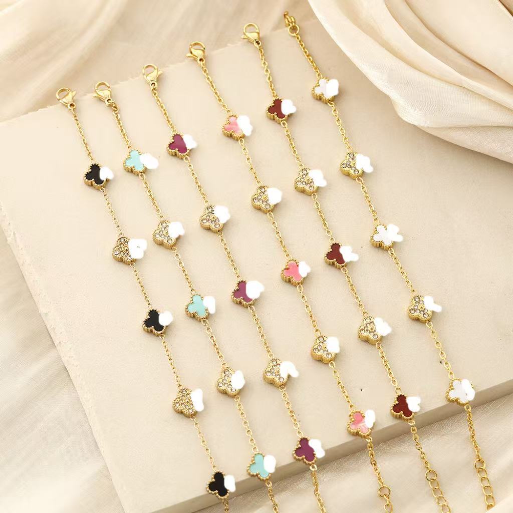Four-leaf Clover With Diamond Real Gold Bracelets