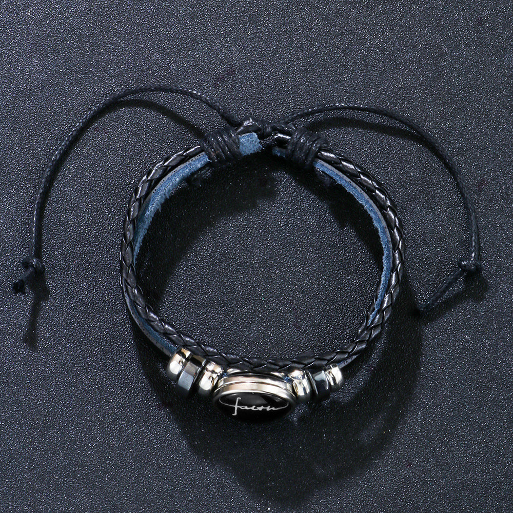 English Letters Glass Buckle Woven Leather Niche Bracelets
