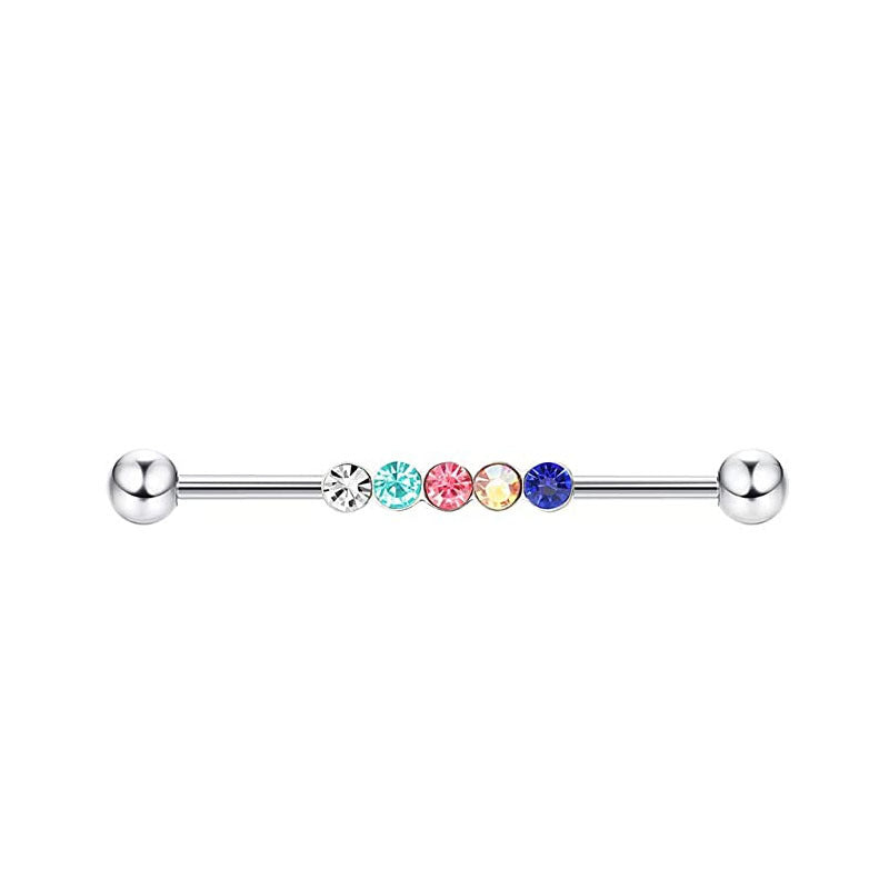 Industrial Barbell Ear External Thread Piercing Bridge Double Stud Earrings
