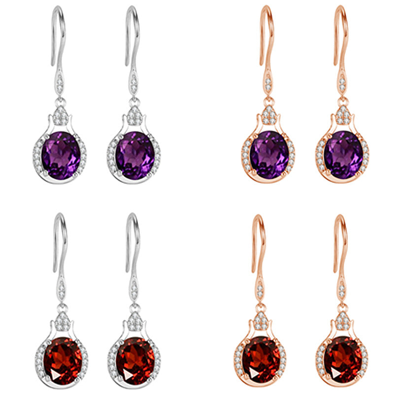 Korean Style Austrian Purple Diamond Red Crystal Stud Earrings