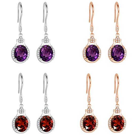 Korean Style Austrian Purple Diamond Red Crystal Stud Earrings