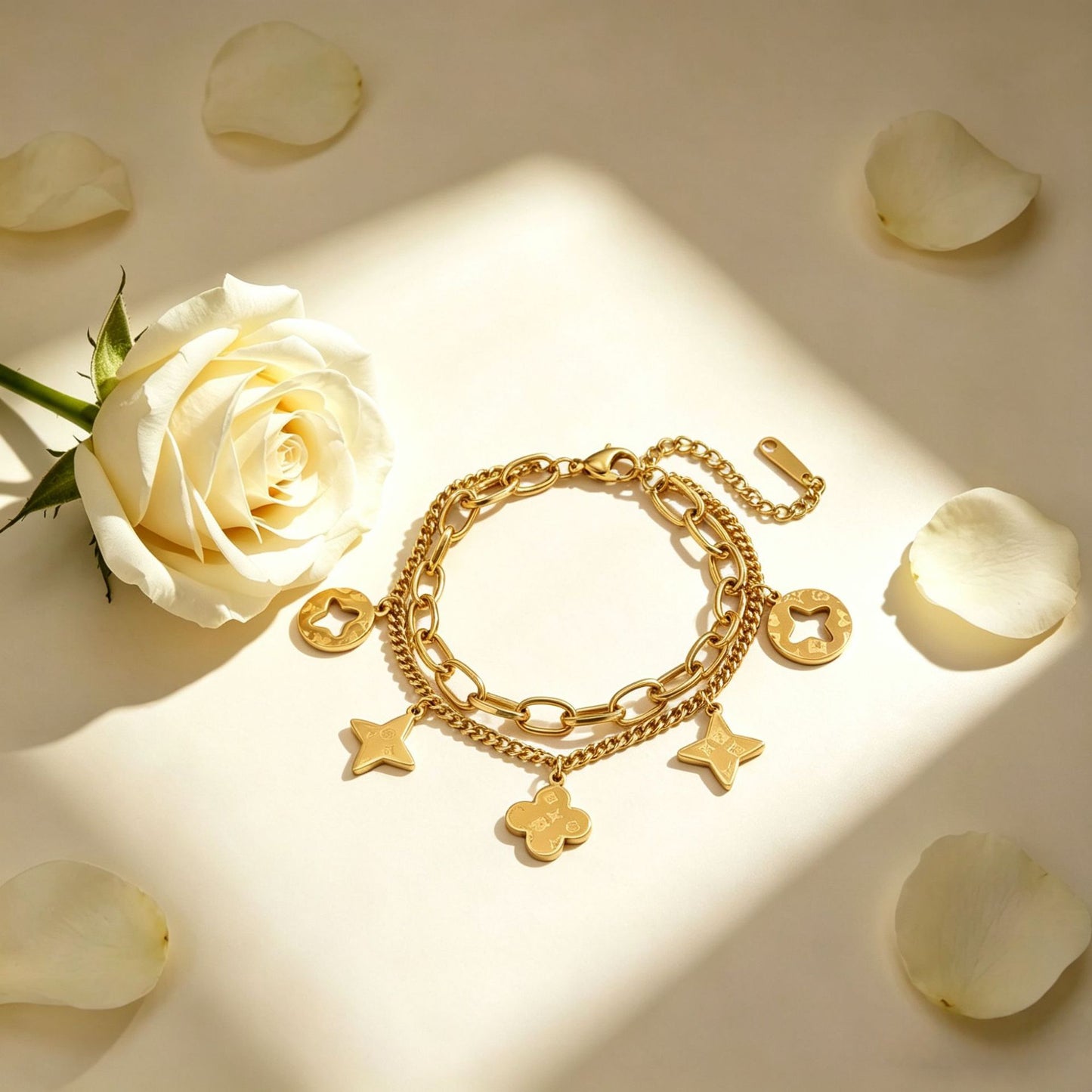 Golden Hollow Four-leaf Clover Tassel Titanium Steel Does Bracelet
