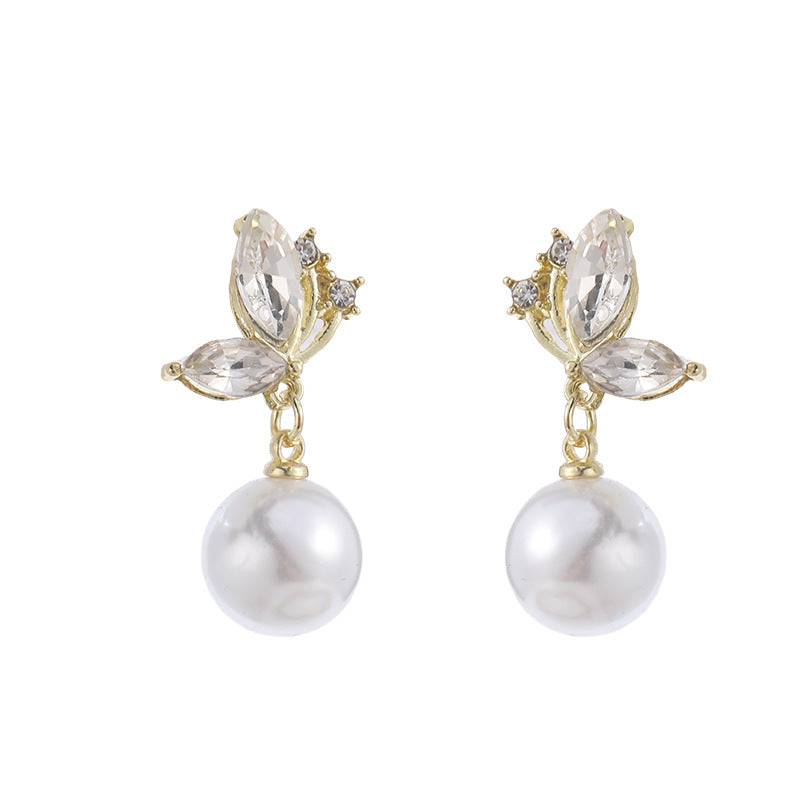 Sier Needle Small Butterfly Wings Diamond Earrings