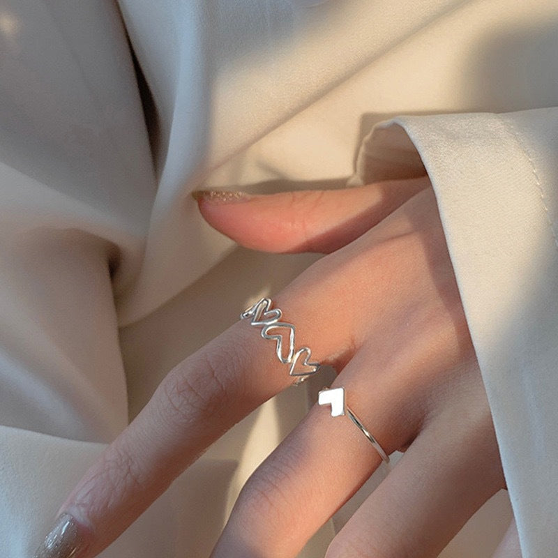 Love Heart-shaped Female Open Niche Design Trend Cold Wind Index Ring