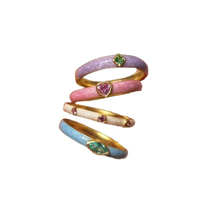 Color Series Suit Colorful Spot Drill Dripping Fine Rings