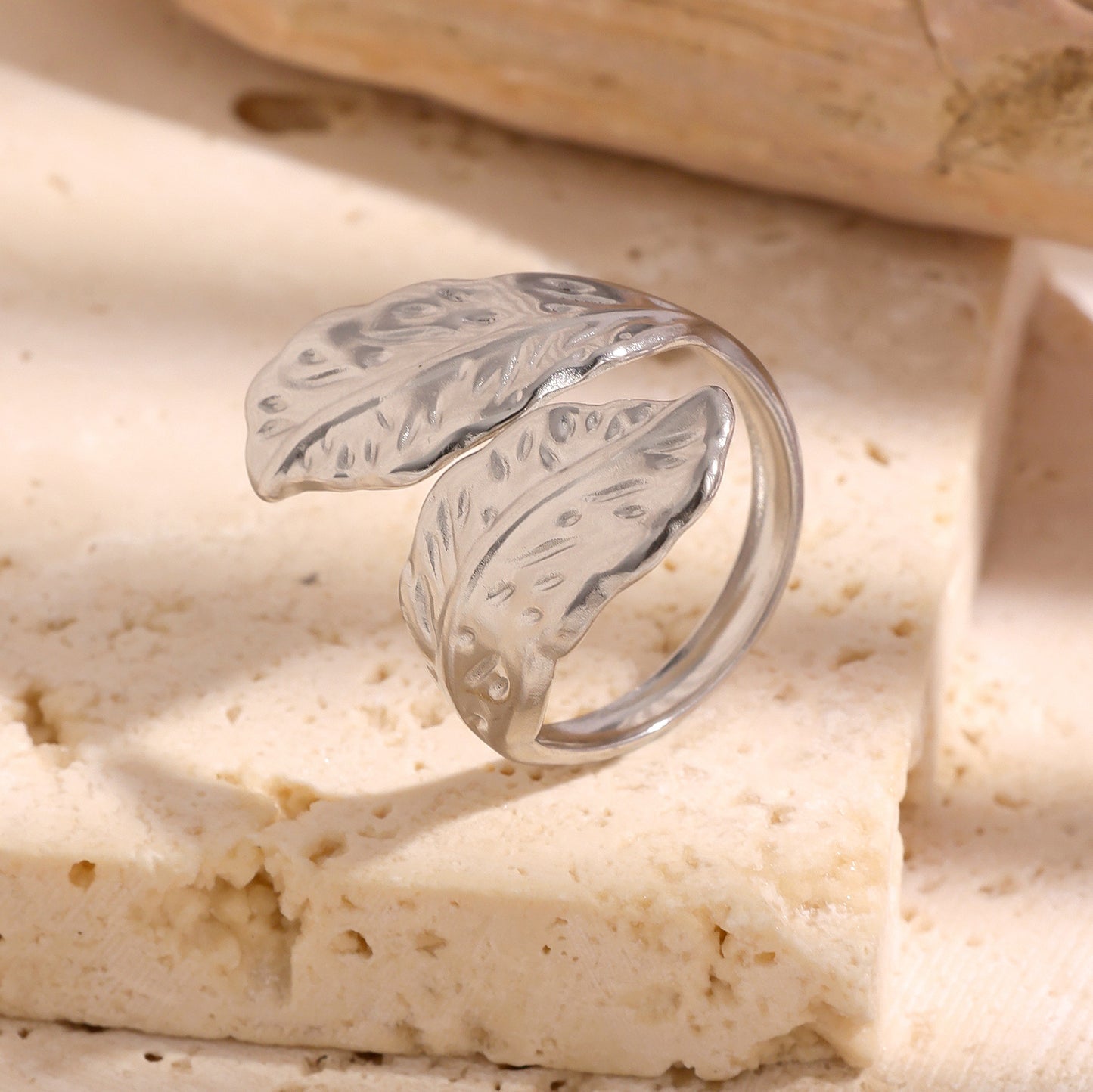 Stainless Steel Leaves Female Colorfast High-grade Light Luxury Open Adjustable Ring
