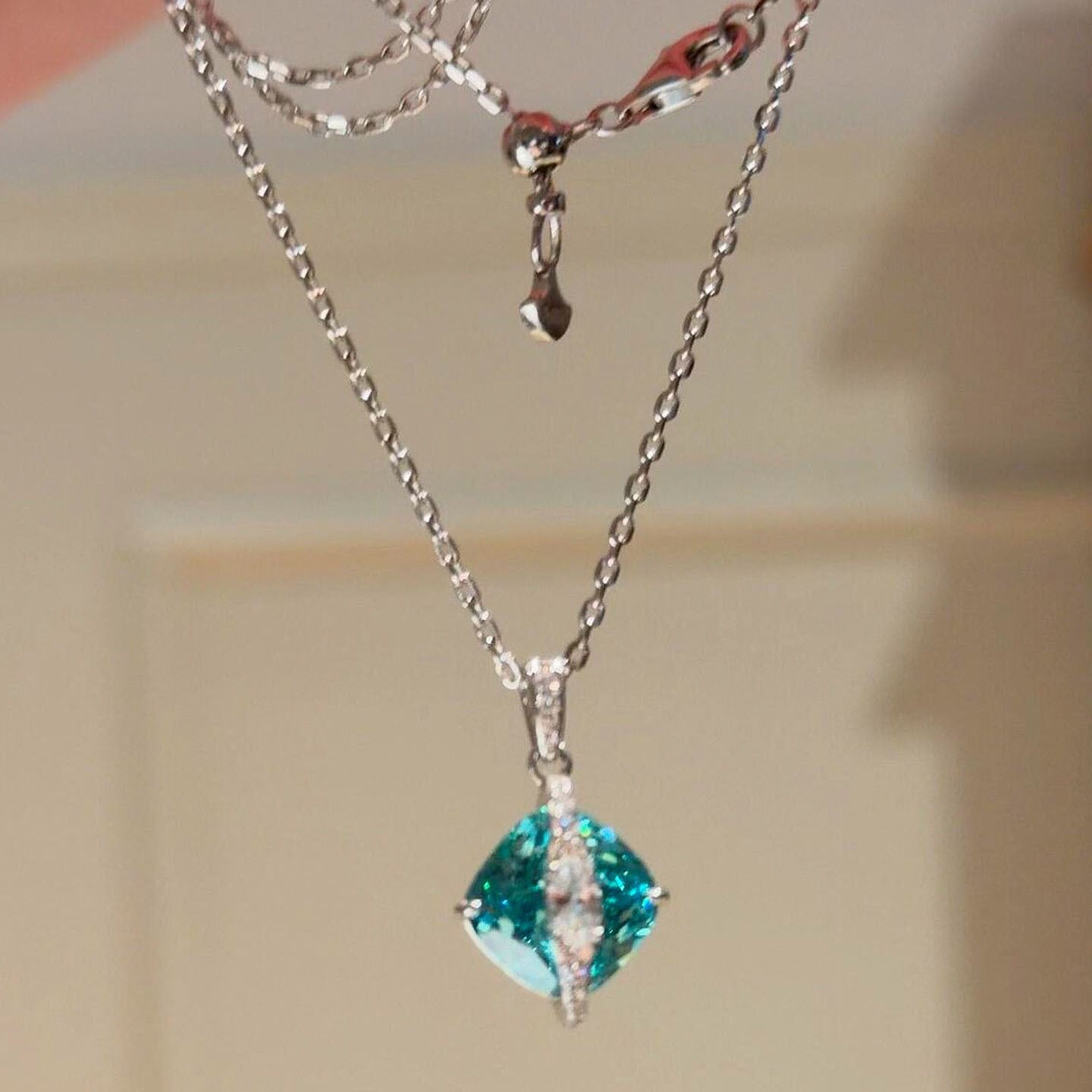 Blue Cube Sugar Female Clavicle Chain Graceful Personality Sier High Earrings