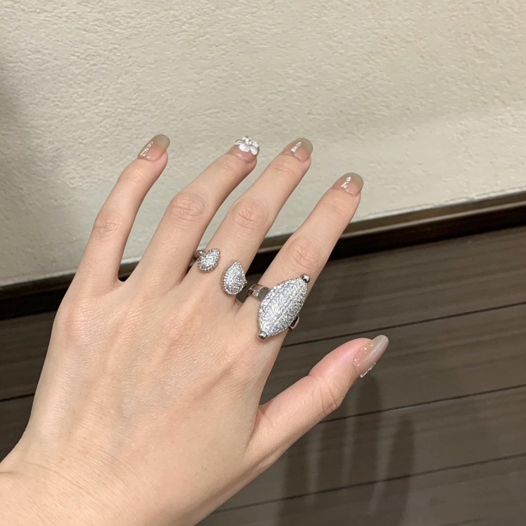 Women's Zircon Female Twin Pearl Opening Adjustable Rings