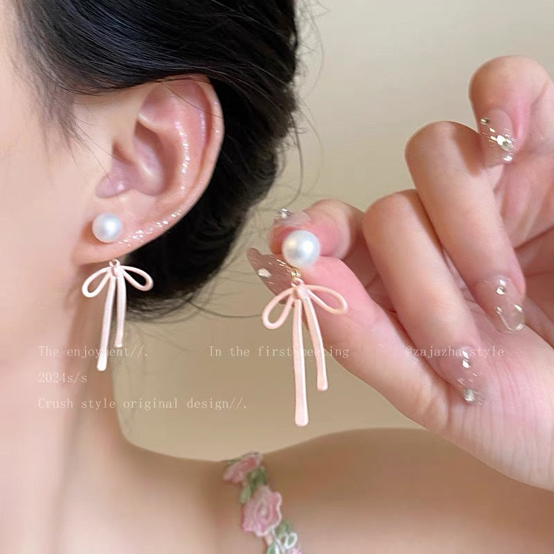 Women's Pink Bow Pearl For Suitable Summer Light Luxury Stud Earrings