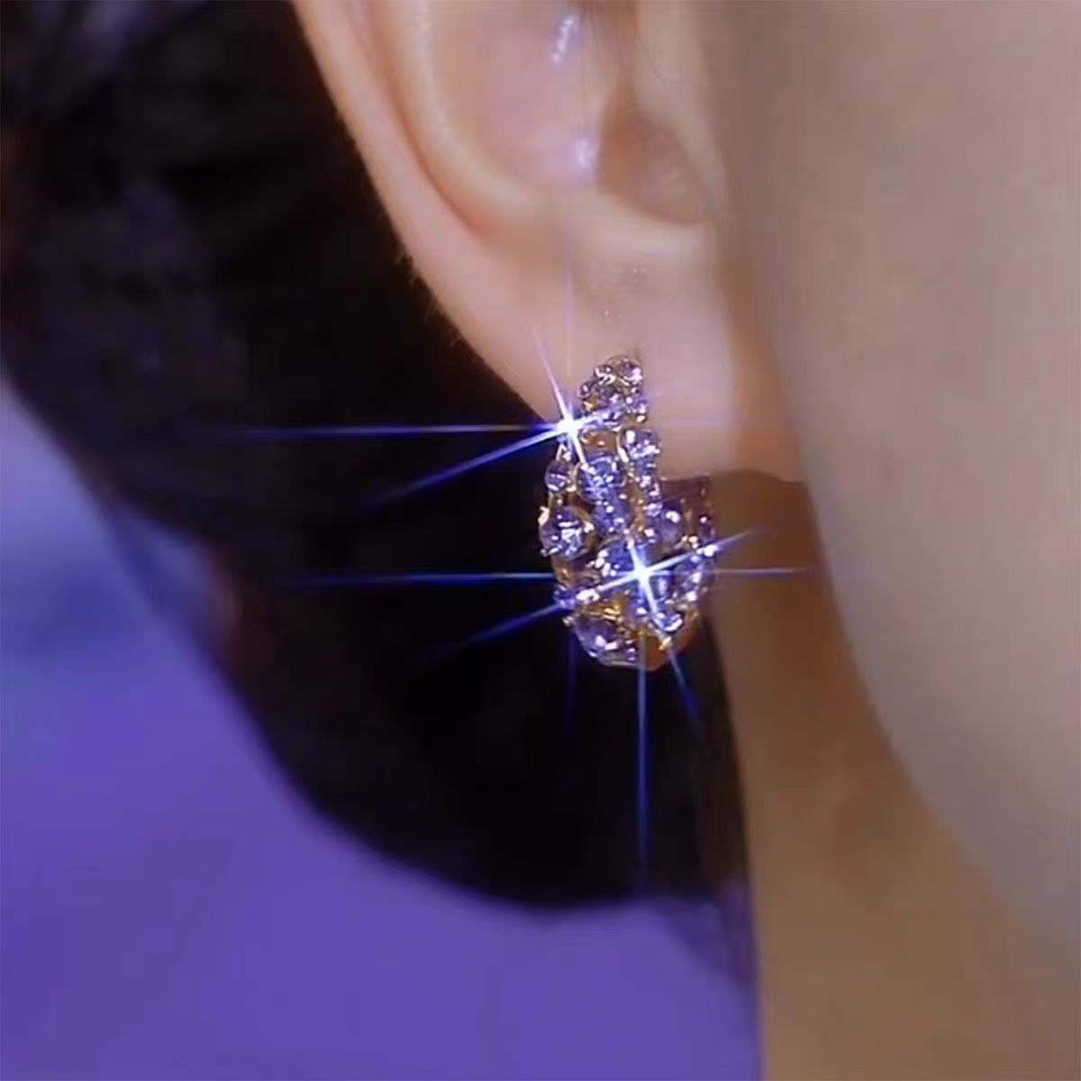 Fashion Exquisite Refined Grace Purple Full Diamond Ear Sterling Rings