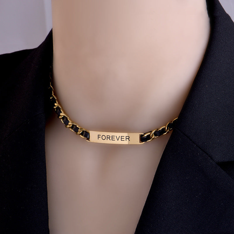 Design Leather Stitching Black Rope Curved Clavicle Chain Necklaces