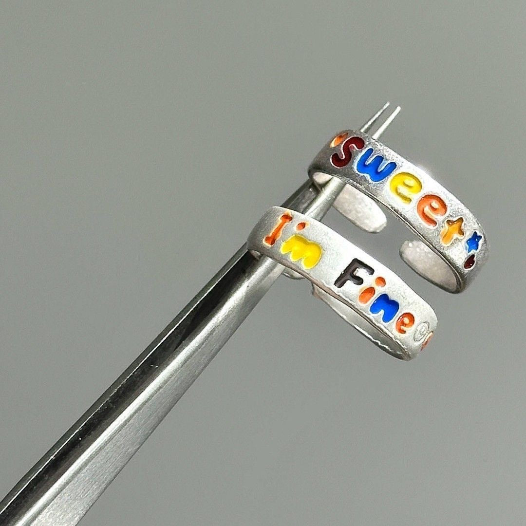 Women's & Men's Color Brushed Candy Letters Couple Design Simple Versatile Ring