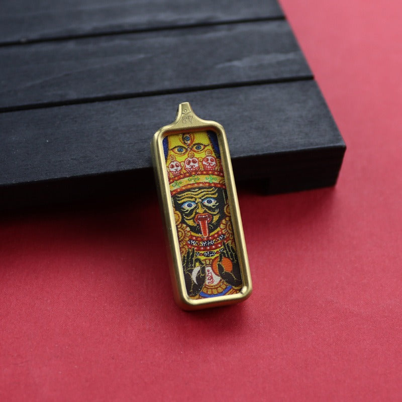 Tibetan Square Hand Painted Golden Outline Eight Patron Pendants