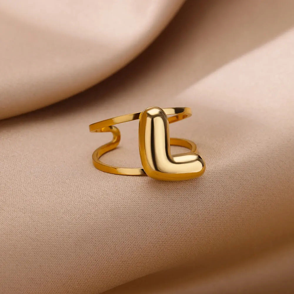 Bubble English Letter Stainless Steel Female Plating Real Rings