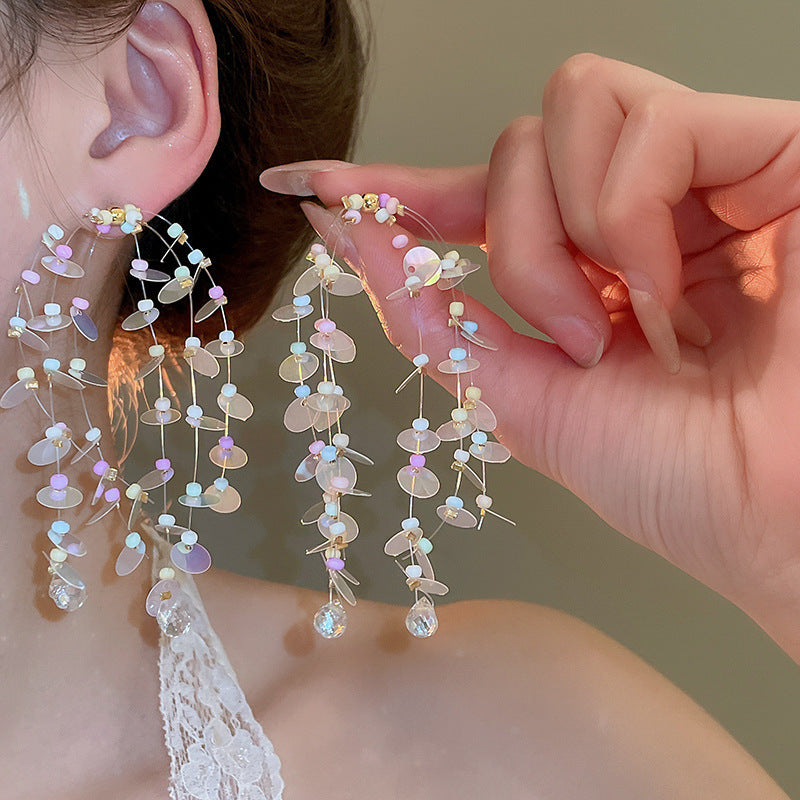Dopamine Vacation Style Sier Needle Bead Flower Delicate Indie Earrings