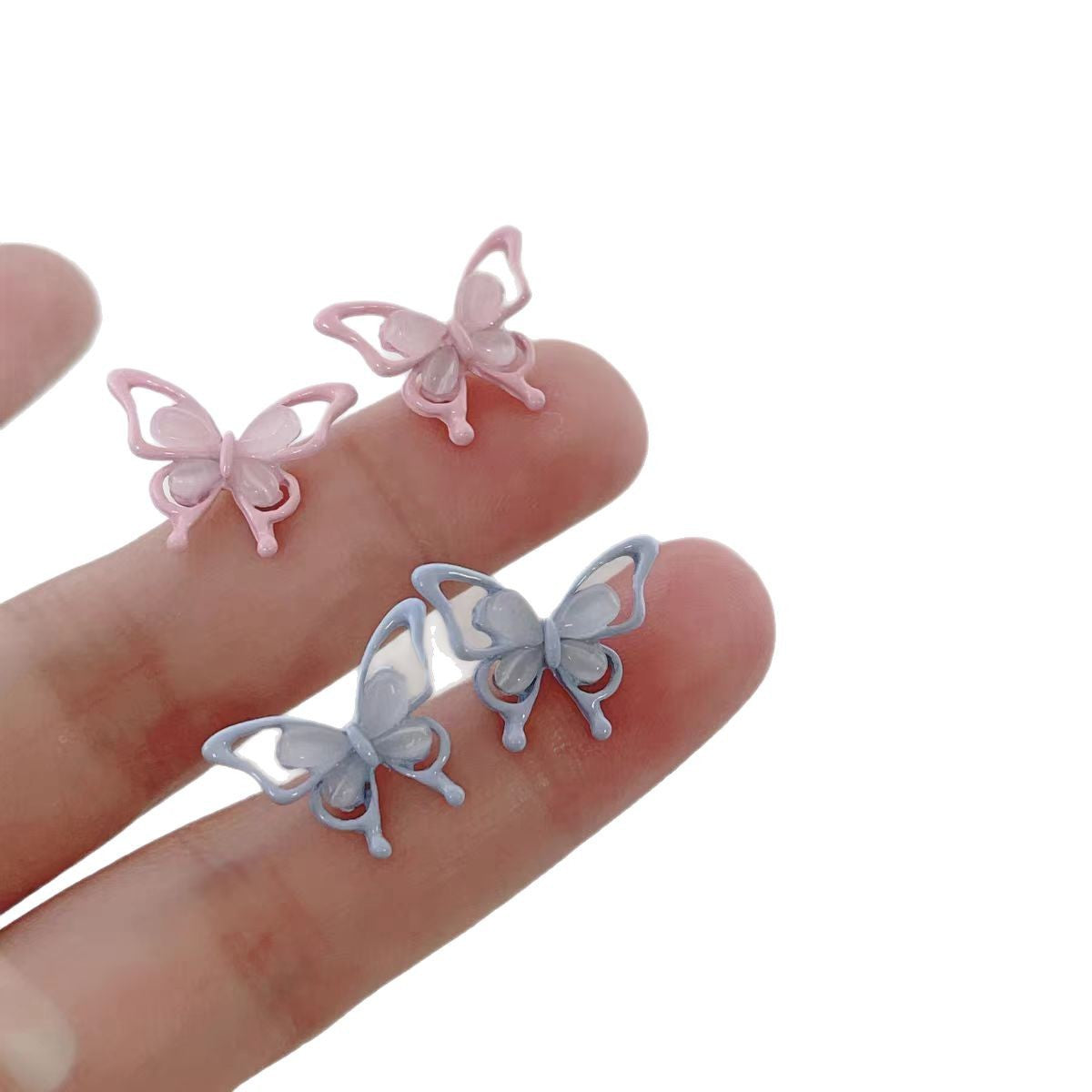 Pink Blue Small Butterfly Female Sier Needle Super Fairy Everyday Stud Earrings