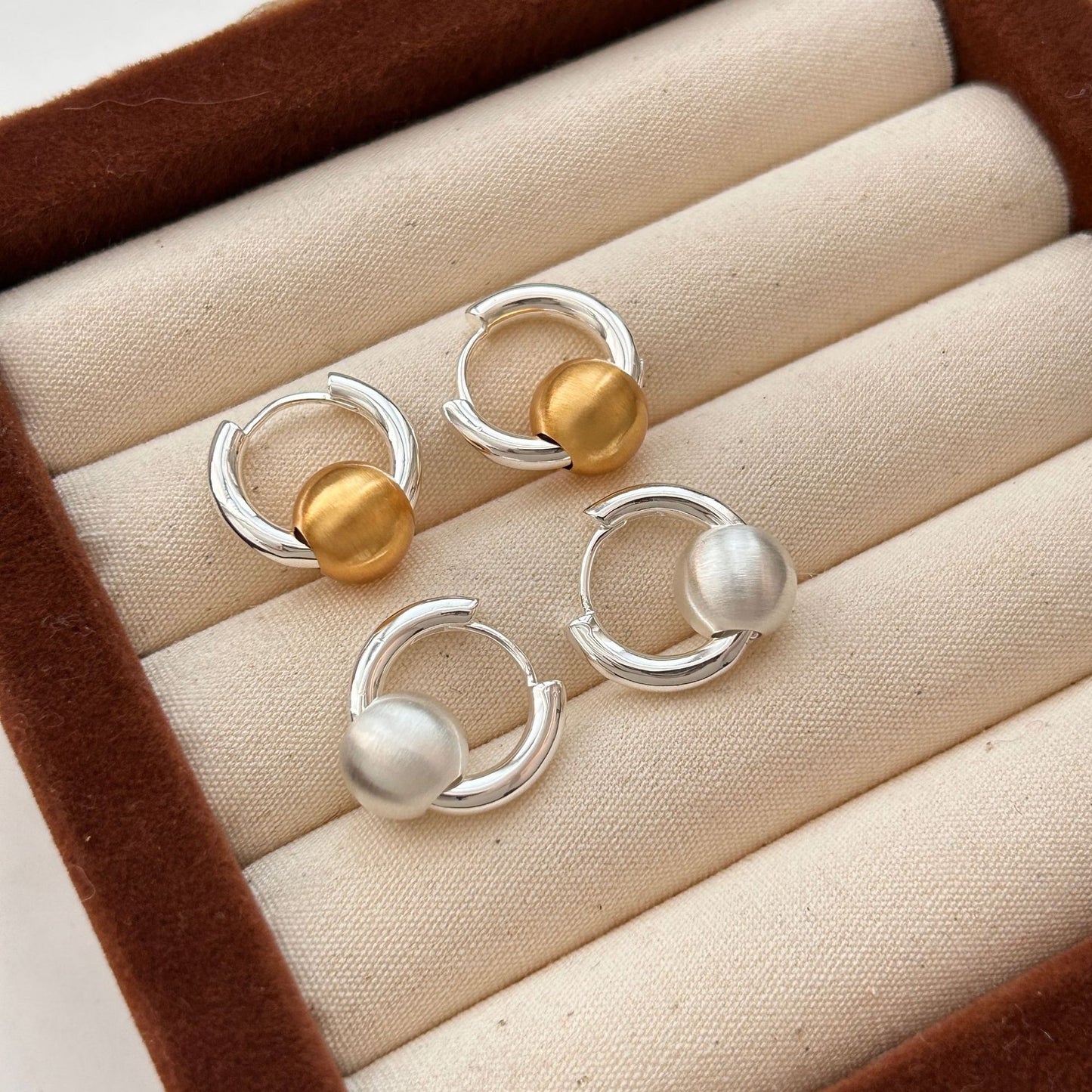 Cool Style Retro Brushed Matte Metal Beads Stud Earrings