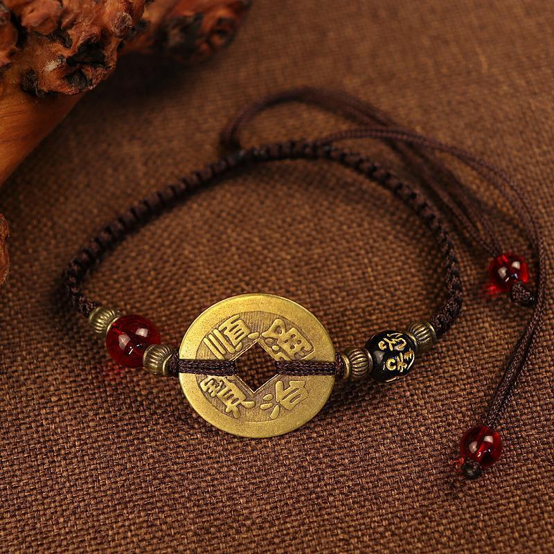 Copper Coin Hand-woven Red Rope Couple Bracelets