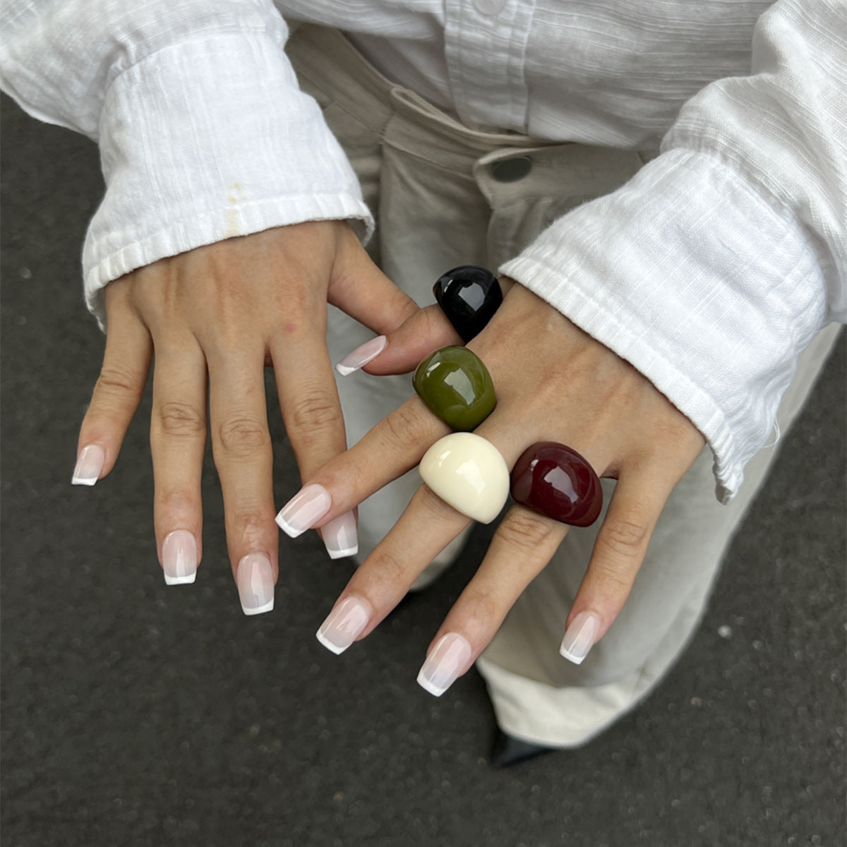 Transparent Color Resin Niche Retro Twin Rings