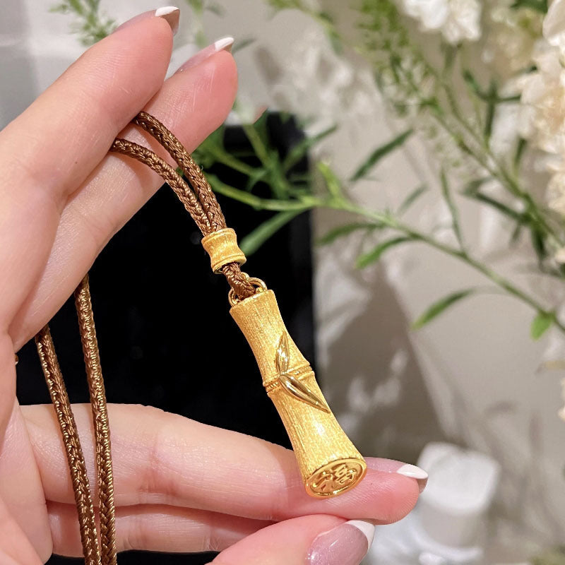 Brushed Bamboo Joint Retro Chinese Style Heritage Fu Character Festival Necklace