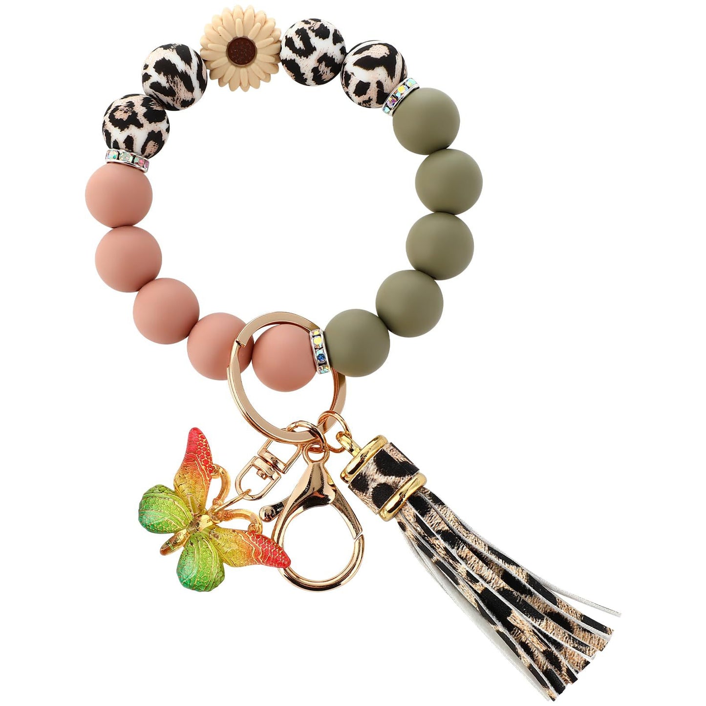 Silicone Beads Beaded Key Butterfly Tassel Bracelet