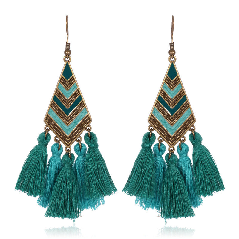 Yunnan Travel Tassel Personalized Ethnic Style Geometric Ear Earrings