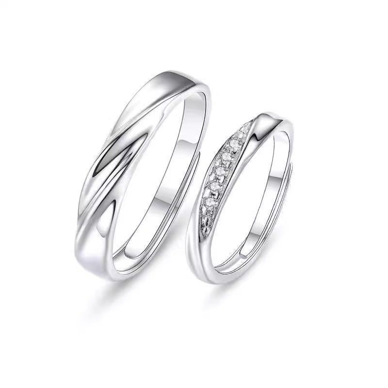 Pure Sier Couple Love Opening Adjustable Simple Stylish Birthday Rings