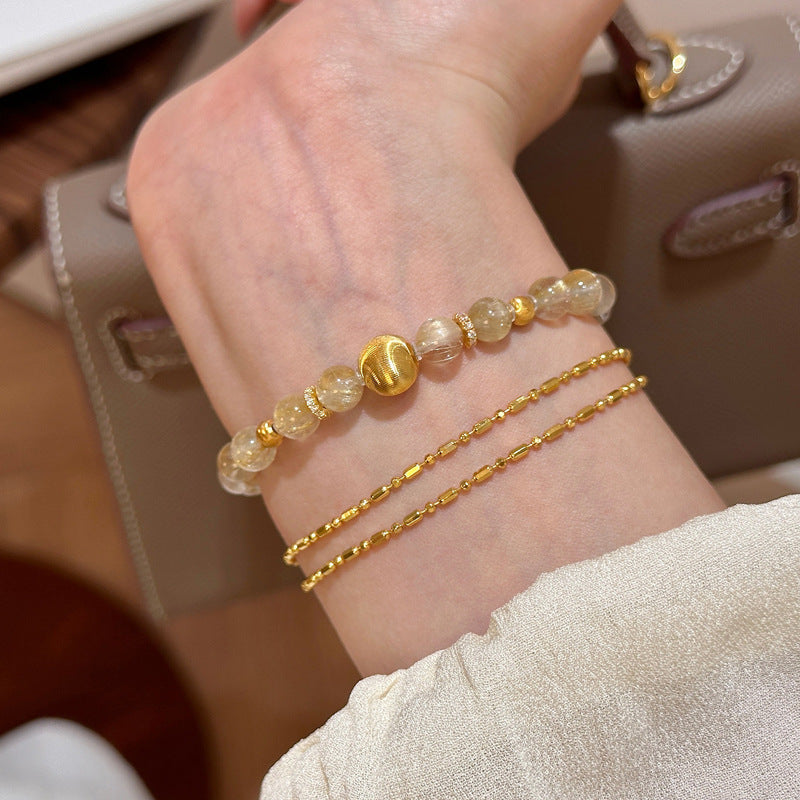 Women's Cat Eye Natural Citrine Gold Rutilated High-grade Beaded Light Luxury Bracelets